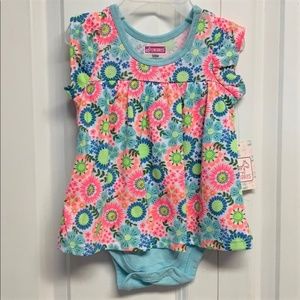 Swiggles Pink Blue Green Bright Floral Print Onesie Size 3 / 6 M NWT
